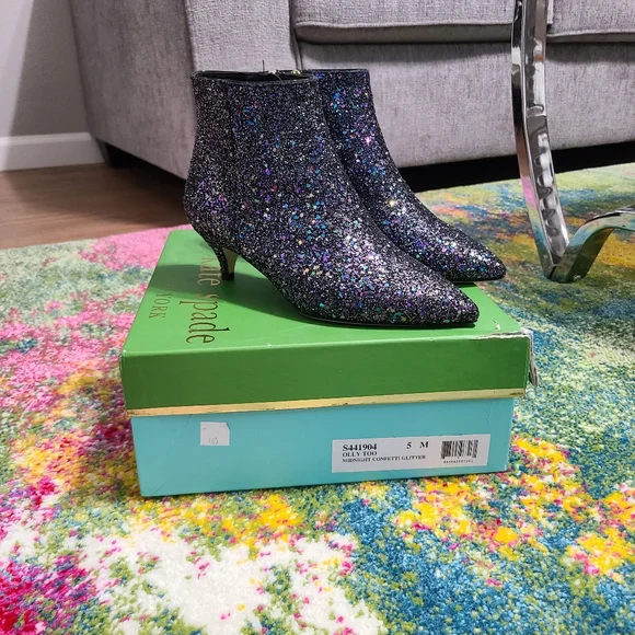 NWT - Kate Spade ♠️ Olly Too Midnight Confetti Glitter Boots - Picture 4 of 16